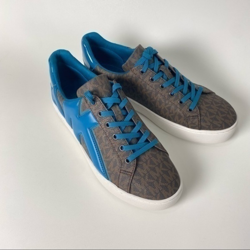 Michael Kors Poppy Logo and Faux Patent Leather Sneakers Shoes size 9 in Lagoon - Picture 4 of 9